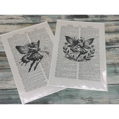Fairy Dictionary Art Prints Vintage Upcycled Book Page Decor Whimsical Set of 2