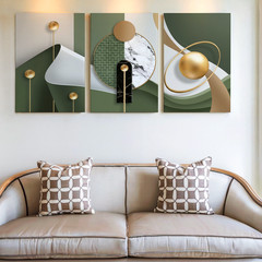 3 Pieces Modern Abstract Geometric Gold Green Large Wall Art Canvas Set Of 3