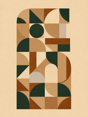 Mid Century Modern Wall Art Earthy Brown Forest Green Geometric Canvas Poster