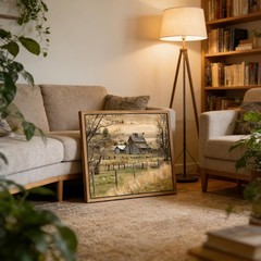 Framed Rustic Farmhouse Canvas Wall Art Vintage Barn picture Wall Decor Count…