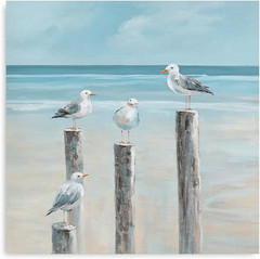 Coastal Seagull Poster Decor- Seabird Canvas Beach Wall Art, Lake and Sea Ocean