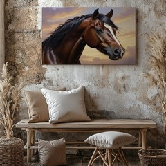 Brown Horse Head Canvas Wall Art Realistic Animal Painting Nature Wall Decor