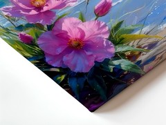 Wall Art Coastal Beach Seascape Pink Flowers Ocean Waves Cliff Canvas Print