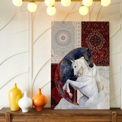 Wall Art White Black Horse Persian Rug Pattern Vintage Office Animal Home Decor