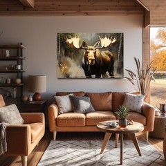 Moose Painting Print Framed Canvas Wall Art Wildlife Animals Modern Rustic Cabin