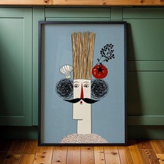 Chef Kitchen Poster, Modern Abstract Scandinavian Wall Art Decor