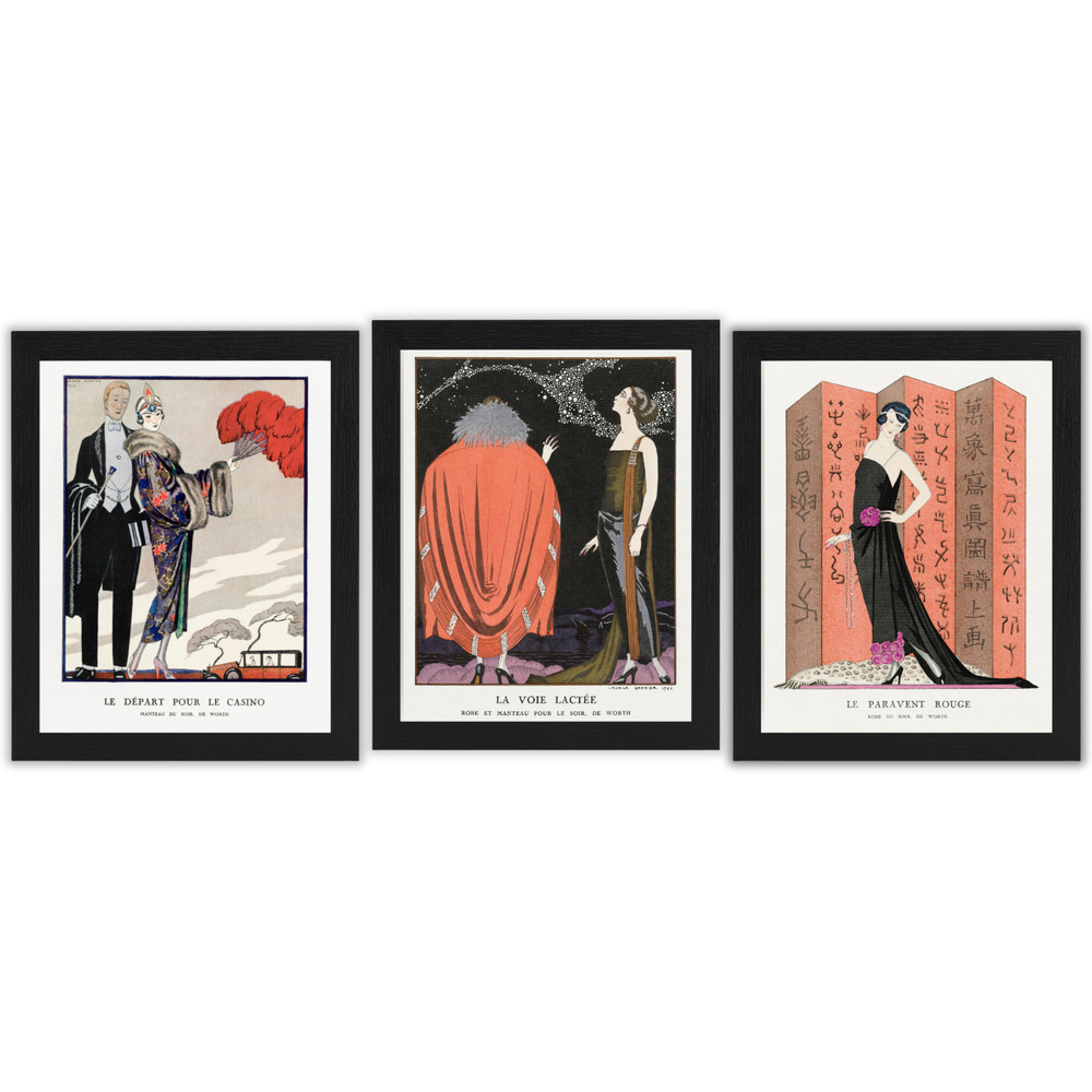 Art Deco Wall Art Set of 3 Framed 8×10 Vintage French Fashion Poster Barbie Gift