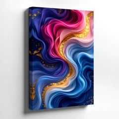 Wall Art Abstract Fluid Waves Pink Blue Purple Gold Glitter Modern Canvas Poster