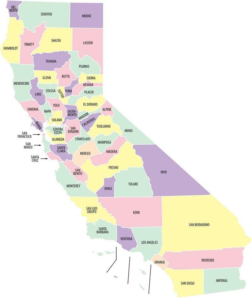 CALIFORNIA STATE COUNTY MAP GLOSSY POSTER PICTURE BANNER los angeles cool 2267