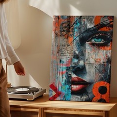 Modern Abstract Urban Woman Face Canvas Wall Art Contemporary Mixed Media Print