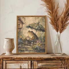 Framed Vintage Cottagecore Wall Art Set of 3, Cute Rabbit Frog Mouse Pictures Wa