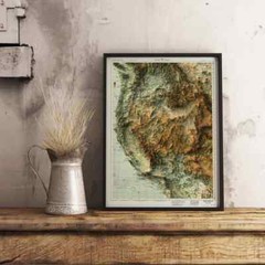 Western USA Map, Western USA 2D Relief Map – 2D Flat Print