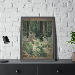 Vintage YETI Sasquatch Wall Art, Bigfoot Jungle Nature Decor, Cryptid Tree Print