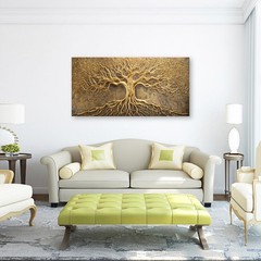 Abstract Textured Gold Tree Canvas Painting Wall Art Mural ,DIY Framed 24″x48″