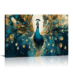 Peacock Wall Art – Green and Gold Picture 18″L x 12″W, Peacock-6