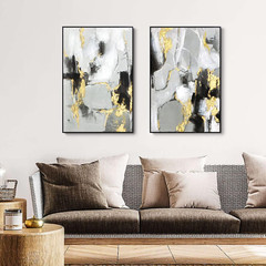 Black and Gold Abstract Wall -Art Decor- 2 Pack 16 X 24 Inches Black and White C
