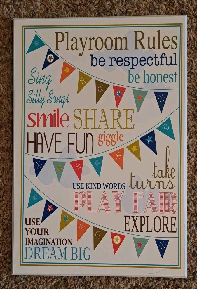 Stupell Industries Kids Playroom Rules Boy Bedroom Hanging Wall Plaque Art