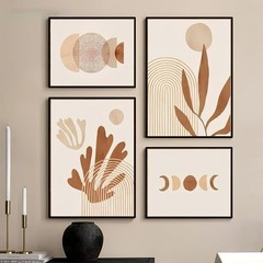 Boho Abstract Wall Art Set (4) – Coral Line Canvas Prints in Frames Living Room