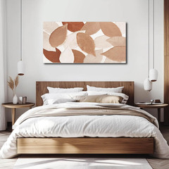 Beige Fall Leaves Canvas Art – Modern Earth Tone Wall Decor 24″x48