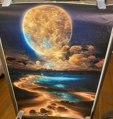 Set of 3 Moonlit Seascape Landscape Art Prints, Multicolor Vertical Posters
