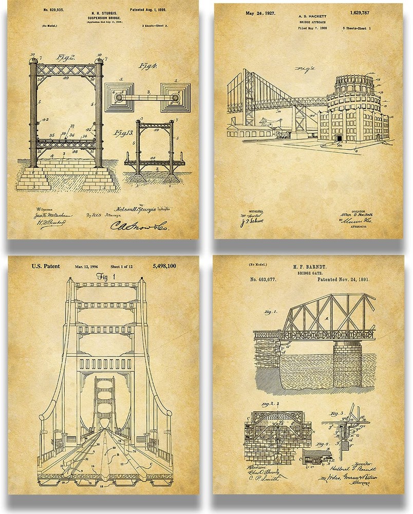 Bridge Architecture Patent – A Set of Four Bridge Patents Wall Art Decor Prin…