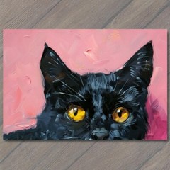 Art Print Black Cat Yellow Eyes Pink Pet Background Painting Cute Fun Feline