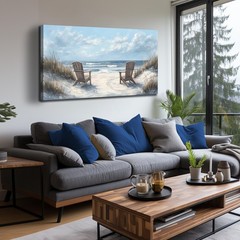 Coastal Wall Art 24″ X 48″ Light Blue Canvas Landscape Print – Beach Decor