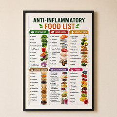 Anti-Inflammatory Food List Nutrition Poster Wall Decor Kitchen | Multiple Sizes