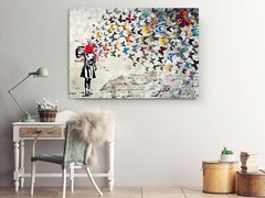 Headshot Butterfly Girl by Banksy – Home Decor Street Art Ready to Hang Canvas