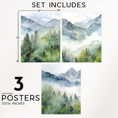 – Misty Forest Art, Mountain Painting Decor, Watercolor Forest Prints, Pine Tree