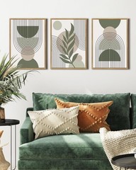 11x14in Boho Wall Art Green Sage Decor Framed Wood Modern Bohemian Abstract G…