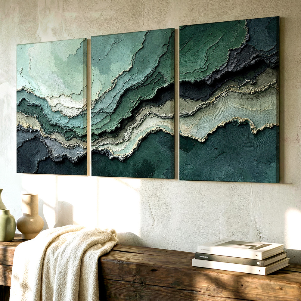 3 Pieces Abstract Geometric Layers Large Wall Art Set for Bedroom Set Of 3