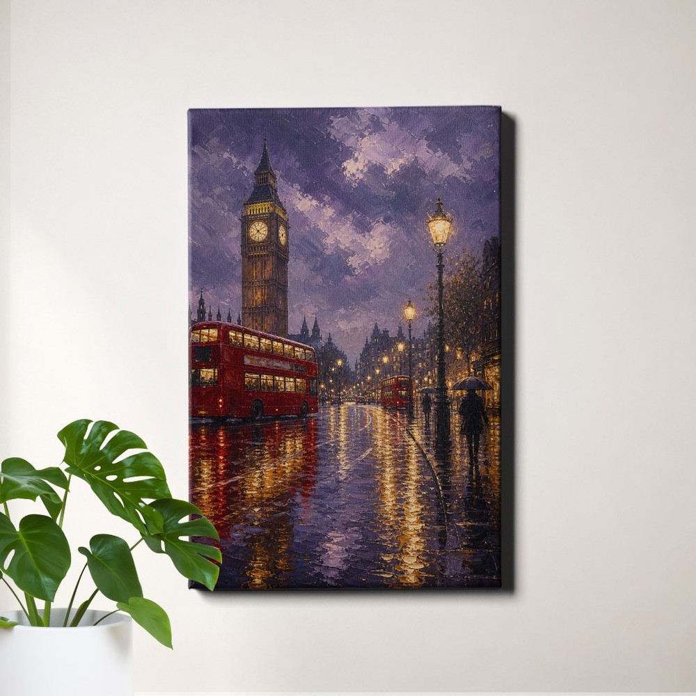 London Cityscape Wall Art Red Double Decker Buses Urban Scene
