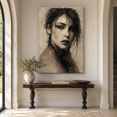 Neutral Portrait Canvas Wall Art Framed Abstract Woman Face Print Decor