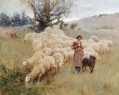 Vintage Sheep Flock Landscape Canvas Art Print for Home Decor
