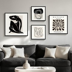 Framed Matisse Abstract Wall Art for Living Room, Set of 4 Piece Black and Wh…