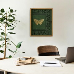 Framed Canvas Wall Art Emerald Green Butterfly Book Cover Home Decor 8x10in
