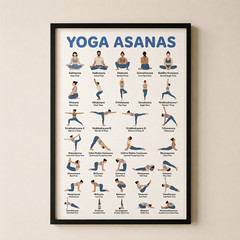Yoga Asanas Poster Fitness Pose Chart Yoga Studio Wall Decor | Multiple Sizes
