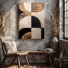 Wall Art Geometric Curve Abstract Canvasbold Neutral & Black Modern Art