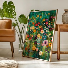 Gustav Klimt Floral Poster | Colorful Botanical Wall Art, Nature Landscape Print
