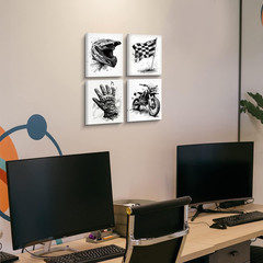 Framed Motocross Wall Art, 4 Set 8X10 Inch Black and White Motorsport Dirt Bike