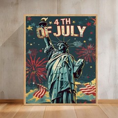 Statue of Liberty Wall Decor Vintage Patriotic Art, 4th of July Poster
