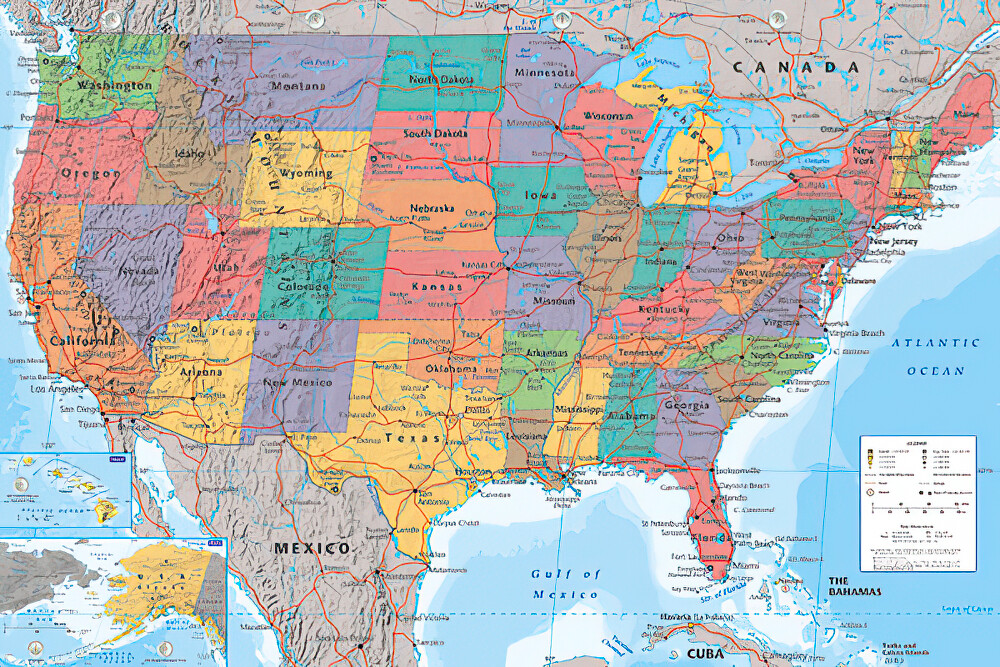 Map Of The United States Of America – Poster / Print (Usa Map) (Size: 36″ X 24″)