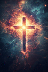 Christian Cross Cosmic Light Energy 4×6 Photo Print Religious Wall Art Decor