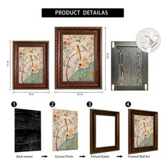Vintage Floral bird Framed Canvas Wall Art Boho Plant Sparrow Wall Decor Pict…