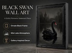 Gothic Dark Academy Wall Art Black Swan Painting Picture Country style animal…