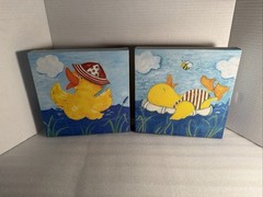 Decorative Wall Art – Yellow Duck – 9×9 Art On Canvas Wall Decor Set Of 2