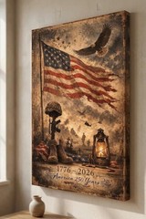 America 250 Anniversary Wall Art, USA Patriotic Decor, Bald Eagle Flag Poster
