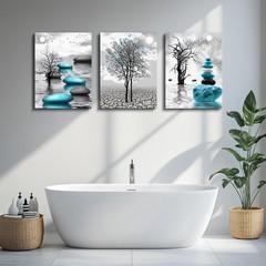 Abstract Wall Art for Living Room，3 Piece Modern Canvas Artworks Stones in Th…