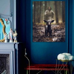 Jesus and Lamb Canvas Wall Art Black Sheep Lost Picture Wall Art Canvas Print
